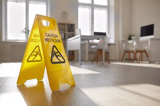 Wet Floor sign in a classroom environment